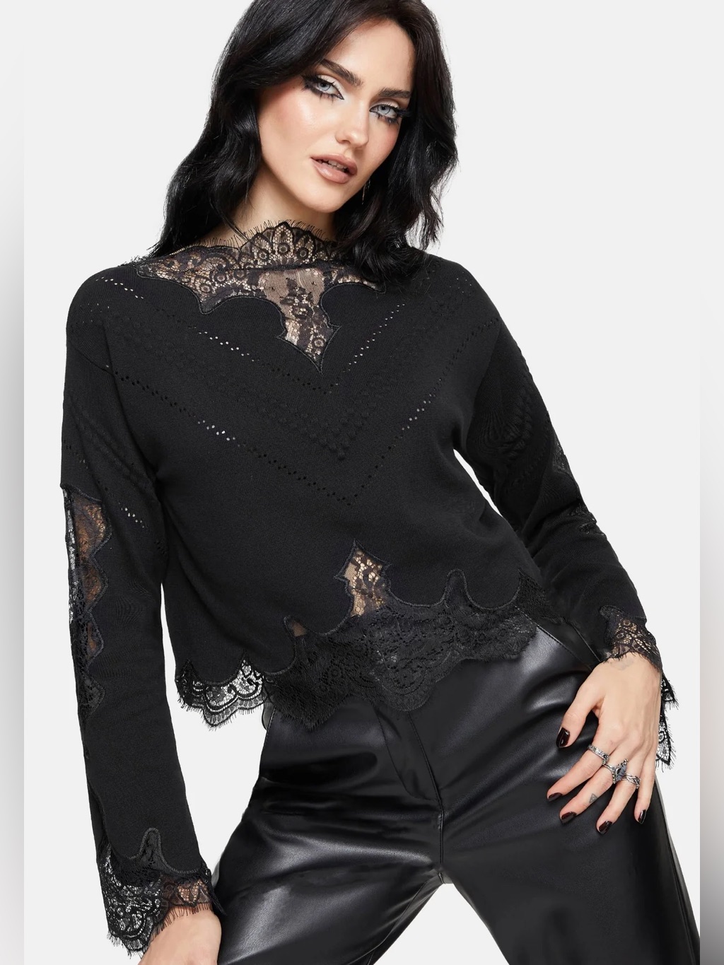 Disturbia Stormwoken Pointelle Lace Detail Knit Sweater